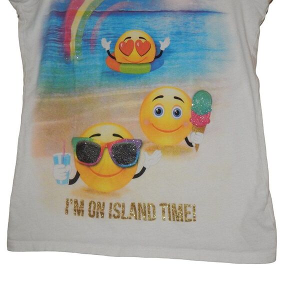 CHILDREN'S PLACE girl's medium 7/8 beach island time emoji graphic t-shirt - Picture 3 of 9